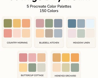 Procreate Cottagecore-Farbpaletten – 150 sanfte Farben | 5 gemütliche Landhaus-Farbpaletten für digitale Kunst