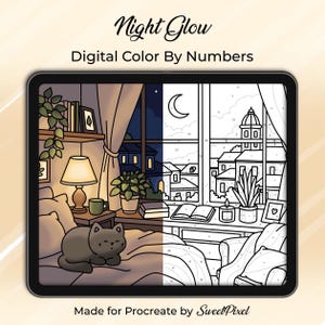 Procreate Colorea por Números — Página para colorear con efecto de brillo nocturno (Descarga digital)