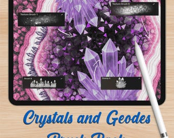 Procreate Crystal-penselenset: geodes, texturen, stempels + kleurenpaletten