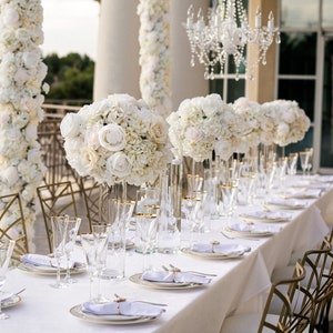 Wedding Centerpiece Flower Arrangement for Table in a White, Ivory and Beige Colors, Roses, Peonies and Hydrangeas