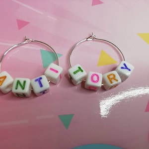 Quirky Anti Tory earrings, word  earrings, letter earrings,hoops earrings