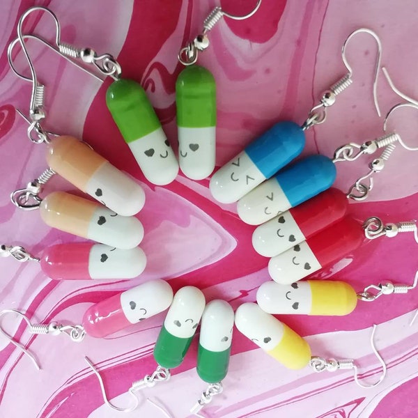 Happy pill earrings capsule pill novelty earrings