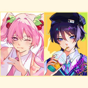 Foil Finish Postcards [ Genshin Wanderer + Vocaloid Sakura Miku ]