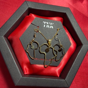 Africa map necklace and earring, African , gold Africa map necklace for Men and Women , African Jewelry ,Christmas gift for African Peoples