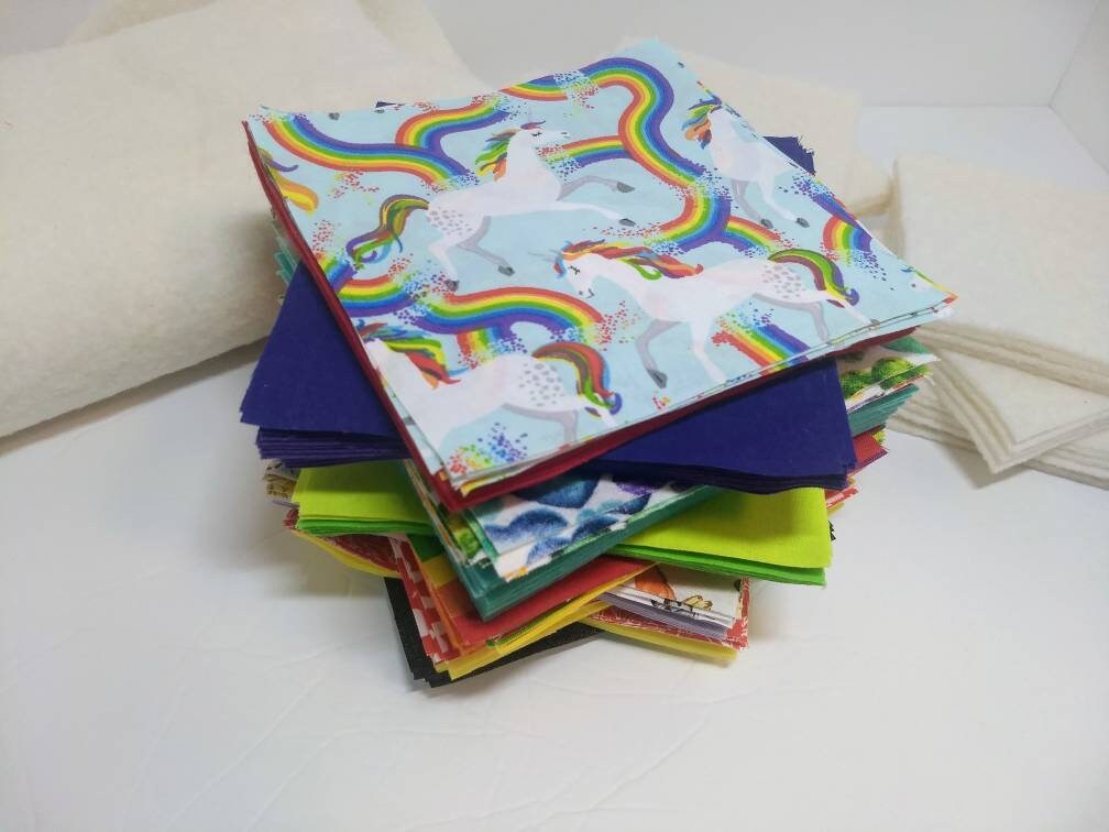 Pre-cut Rag Quilt Kit - Easy Quilt Kit, Rainbow Unicorn Baby Rag Quilt ...