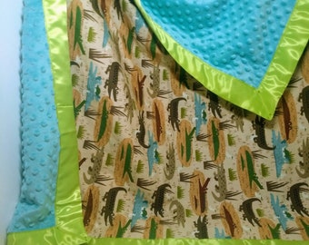 Alligators baby blanket, crocodile baby blanket, designer fabric