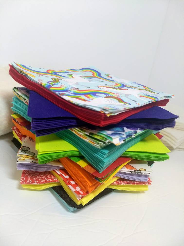 Pre-cut Rag Quilt Kit - Easy Quilt Kit, Rainbow Unicorn Baby Rag Quilt ...