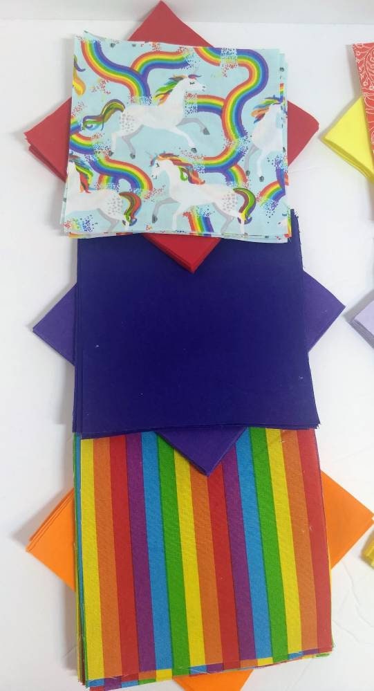Pre-cut Rag Quilt Kit - Easy Quilt Kit, Rainbow Unicorn Baby Rag Quilt ...