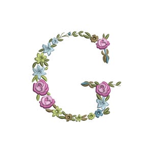 Diseño de bordado a máquina con fuente floral "Letra G floral" en 2 tamaños