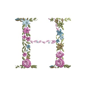 2 Sizes &quot;Floral Letter H&quot; Floral Font Machine Embroidery Design