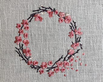 Cherry Blossom Wreath / Floral Monogram / 6 Sizes / Machine Embroidery / Instant Download