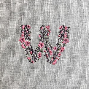 5 Sizes &quot;Cherry Blossom Letter &quot;W&quot; Machine Embroidery Design