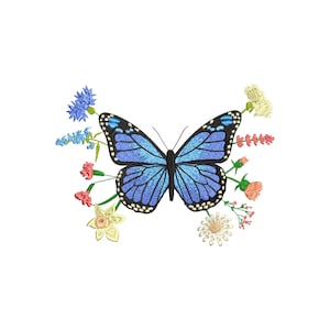 5 Sizes &quot;Butterfly with Flowers&quot; Machine Embroidery Design