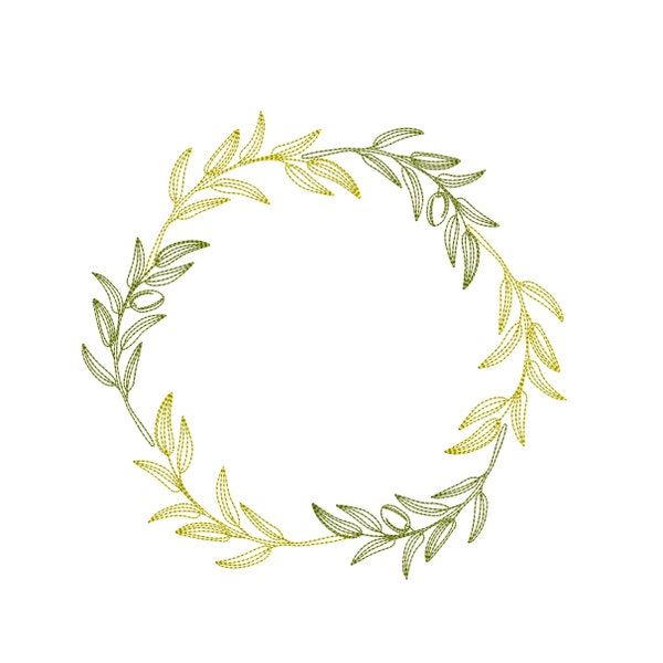 4 Sizes "Olive Branches Wreath" Machine Embroidery Design Triple Stitch
