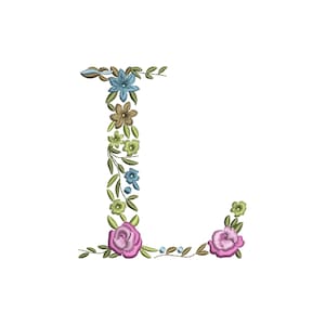 Diseño de bordado a máquina con fuente floral "Letra L floral" en 2 tamaños