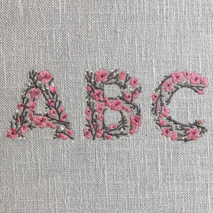 5 Sizes &quot;Cherry Blossom Alphabet&quot; Machine Embroidery Design