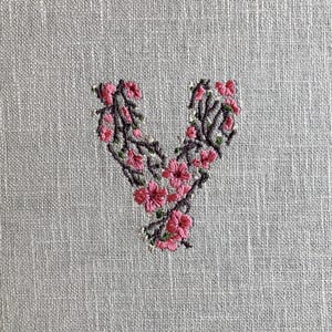 5 Sizes &quot;Cherry Blossom Letter &quot;Y&quot; Machine Embroidery Design