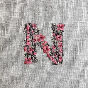 5 Sizes &quot;Cherry Blossom Letter &quot;N&quot; Machine Embroidery Design