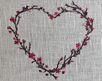 Cherry Blossom Wreath Embroidery Design: Floral Frame (Instant Download)