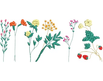 10 Sizes "Hand Stitch Effect Garden Flowers" Machine Embroidery Design