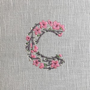 5 Sizes &quot;Cherry Blossom Letter &quot;C&quot; Machine Embroidery Design