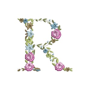 Diseño de bordado a máquina con fuente floral "Letra R floral" en 2 tamaños