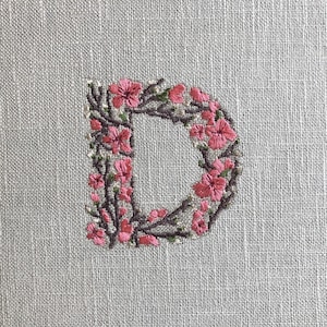 5 Sizes &quot;Cherry Blossom Letter &quot;D&quot; Machine Embroidery Design