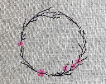 Cherry Blossom Wreath Machine Embroidery Design – 6 Sizes | Floral Spring Hoop
