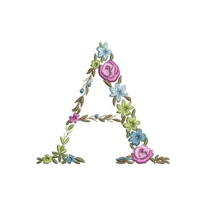 Diseño de bordado a máquina con fuente floral "Letra A floral" en 2 tamaños