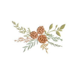 May include: Embroidered design featuring a cluster of brown pine cones with green foliage. The design is perfect for adding a touch of nature to your crafts.