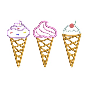 3 Größen "Ice Cream Applikation" Maschinenstickerei Design