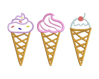 3 Sizes "Ice Cream Appliqué" Machine Embroidery Design