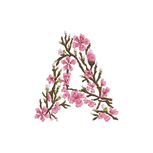 5サイズ「桜の文字「A」機械刺繍デザイン