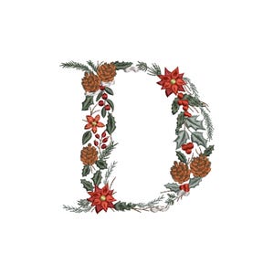 Diseño de bordado a máquina con la letra D del alfabeto navideño
