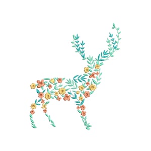 4 Sizes &quot;Floral Deer&quot; Machine Embroidery Design