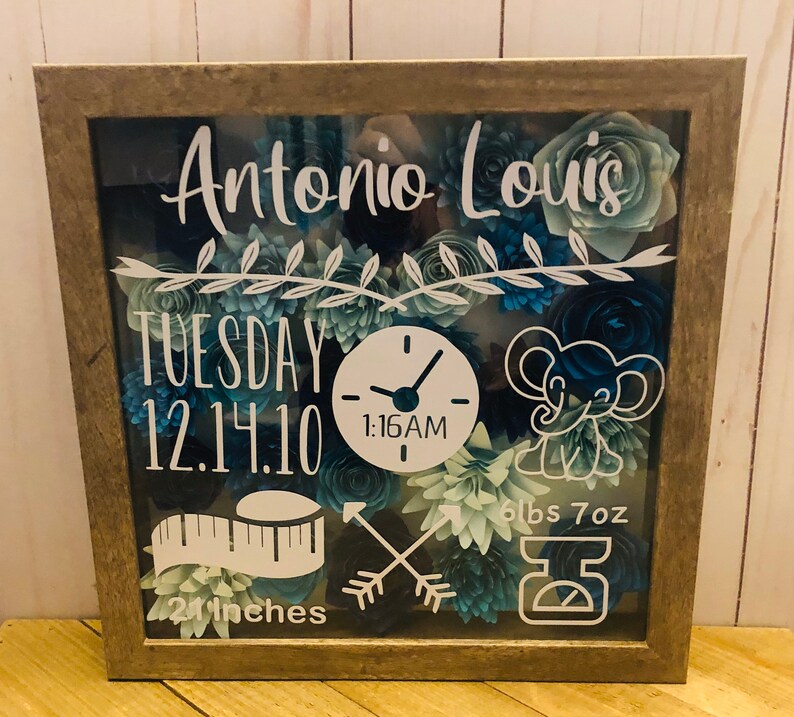 Baby Birth Shadow Box Display Statistics Nursery Gift Floral Etsy