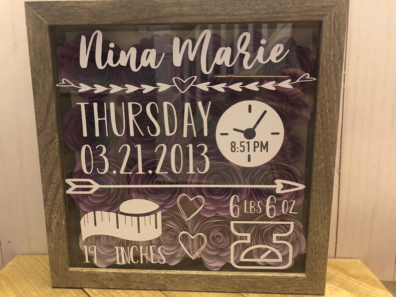 Baby Birth Shadow Box Display Statistics Nursery Gift Floral Etsy