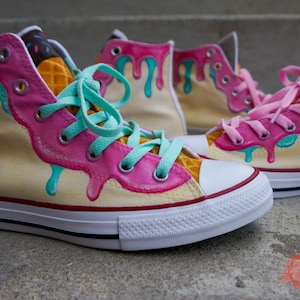 Custom Converse high tops with ice cream drip - hand painted shoes make the perfect gift for her!