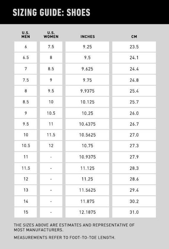 Nike converse size chart online