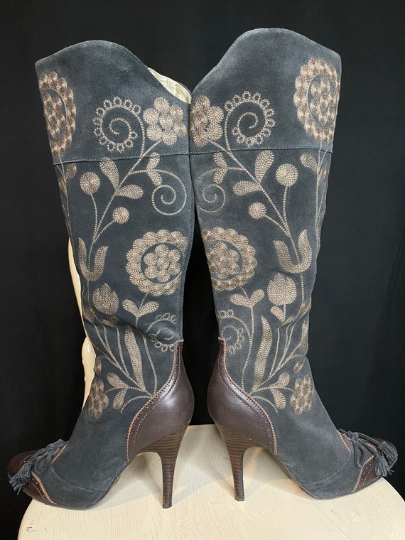 Sam Edelman Chocolate Brown Suede Embroidered Tall
