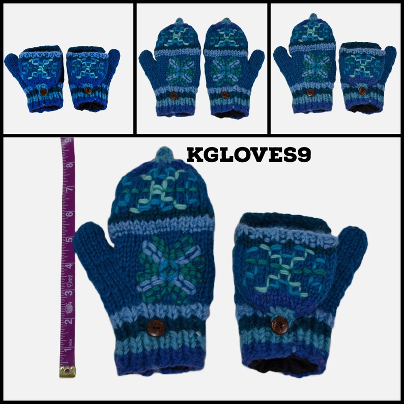 Hand Knit 100 Woolen Convertible Mittens for Kids. Unisex Mitten. Wool