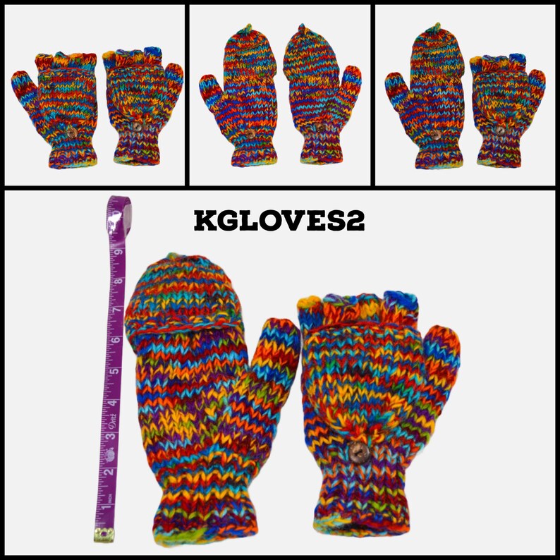 Hand Knit 100 Woolen Convertible Mittens for Kids. Unisex Mitten. Wool
