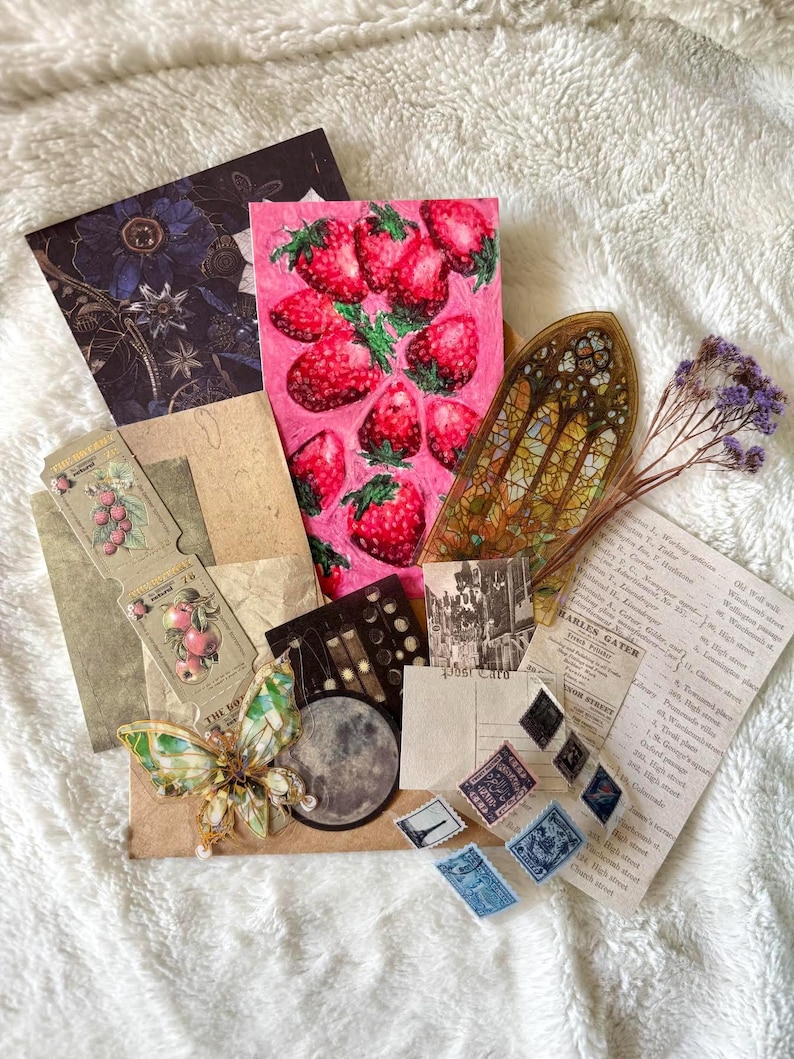 Strawberry Dreams / Dreamer Snail Mail Club / Stampa artistica a pastello ad olio / Adesivi per cancelleria Junk Journaling immagine 1