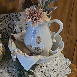 Vintage McCoy Yellow Rose Pitcher and Basin Set, Speckled Sandstone Pottery