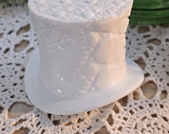 Vintage Fenton White Milk Glass Top Hat Vase, Daisy and Button Pattern, Grandmacore Decor