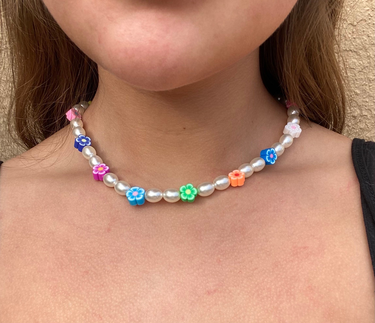 Funky pearl & flower necklace Emma Chamberlain Inspired Etsy