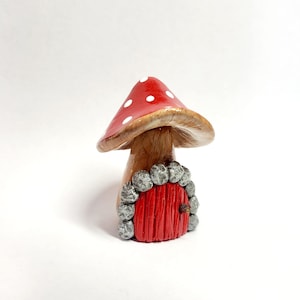 Miniature mushroom house, red fairy house, plant mushroom, plant decoration, tiny mushroom house, gnome mushroom, little house, handmade