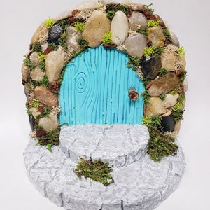 Miniature fairy door, fairy garden accessorie, fairy portal, handmade blue fairy door, small diorama door, stone fae door, tiny stone door