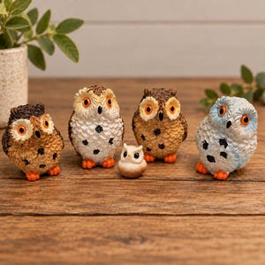 Miniature Owl Figurine, Tiny Woodland Owls, 4 Large Owls, Baby Owl, Cute Animal Collectibles, Fairy Garden Decor, Fairy Animals, Gnome