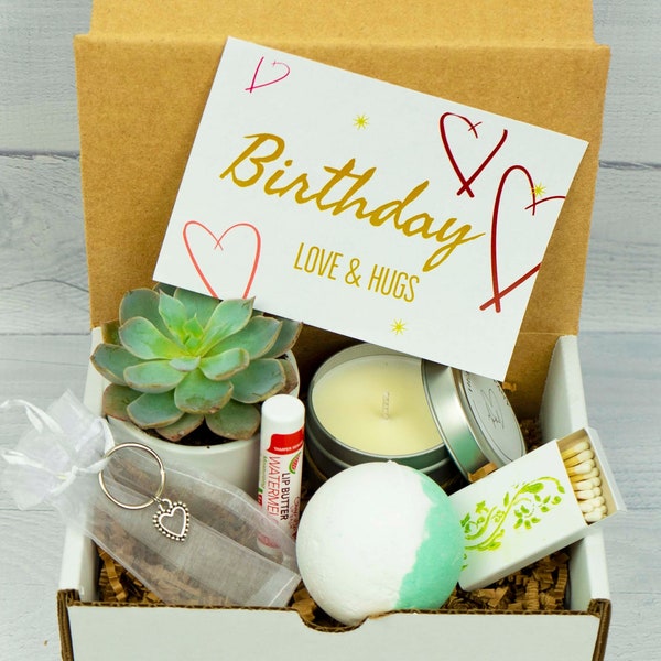 HAPPY BIRTHDAY GIFT.  Gift box. Care Package. Live Succulent. Succulent Gift Box. Succulent Care Package.Succulent/Candle/bath bomb/keychain